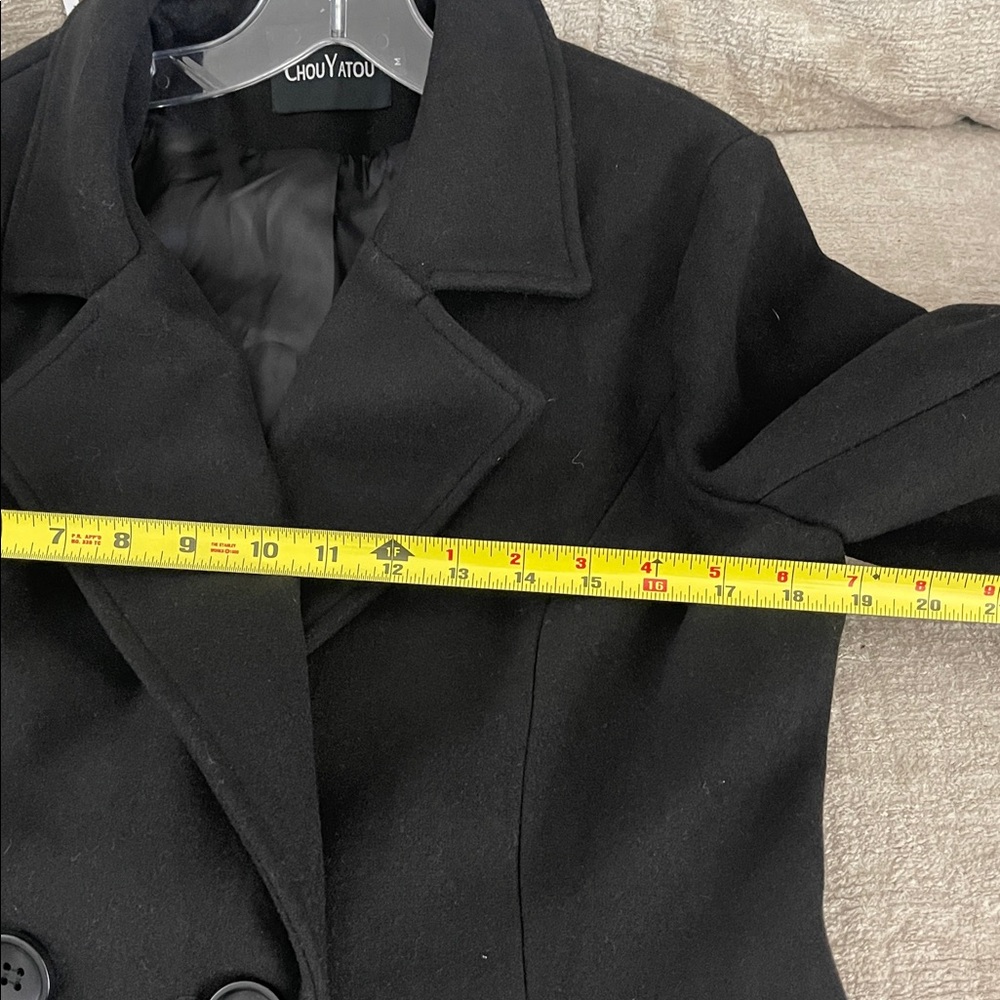 Chou Yatou Double Breasted Wool Blend Black Pea Coat Women’s Sz M with Pocket - Picture 13 of 16